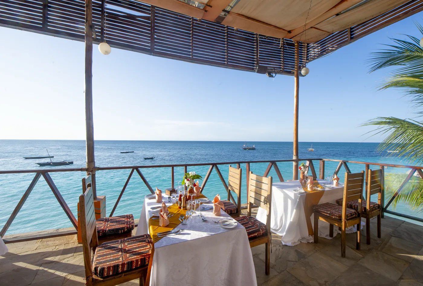 A table set at the beach hotel restaurant